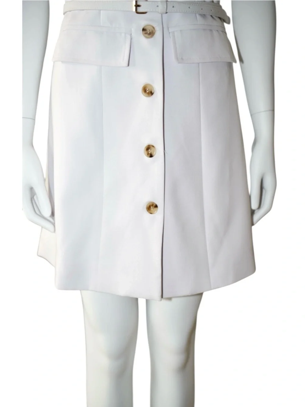 Saks Fifth Avenue Sleeveless Button-Front Off White Dress with Belt Size X-Small - Picture 10 of 14